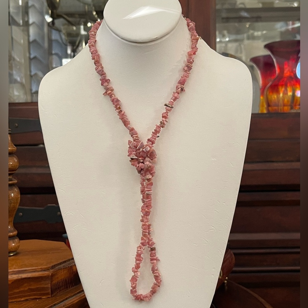 Natural rhodochrosite free form bead long necklace - Picture 2 of 6